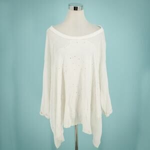 Free People Size XS White Embroidered Lace Applique Long Sleeve Sweater Top